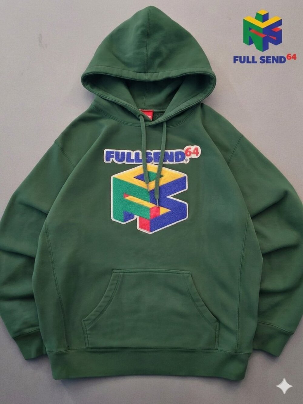Full Send 64 Nintendo 64 Inspired Hoodie Green Pullover Sweatshirt Size L